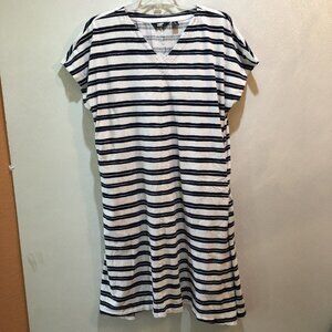 Lands End Plus Size 18 XL Knit Dress Striped Nautical Blue White Beach Casual